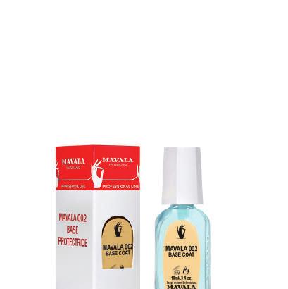 NAIL MAKE-UP MAVALA 002 Double action protective base coat. MAVALA 002 protects nails from coloured pigments contained in nail polish to avoid them yellowing.