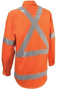 CLASSIC SHIRTS N MENS LONG SLEEVE HI VIS TAPED H FRONT X BACK DRILL CLASSIC SHIRT Full body hi vis sleeve shirt H tape front and X back tape configuration & single 3M Reflective Tape - 50mm for extra