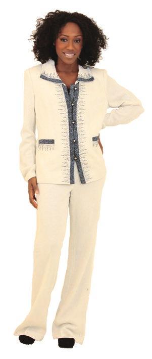 C-W125 $19.95 Designer White Knit Church Suit Shell: 80% acrylic, 10% wool, 10% lurex; Lining: 97% polyester, 3% spandex.
