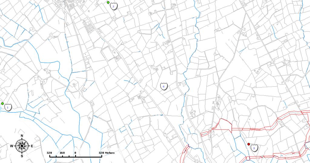 Figure 2: Location map showing proximity of Freeduff Presbyterian Church to nearby sites and monuments of archaeological importance (NIEA LPS, 2006); 1: Early Bronze Age Settlement
