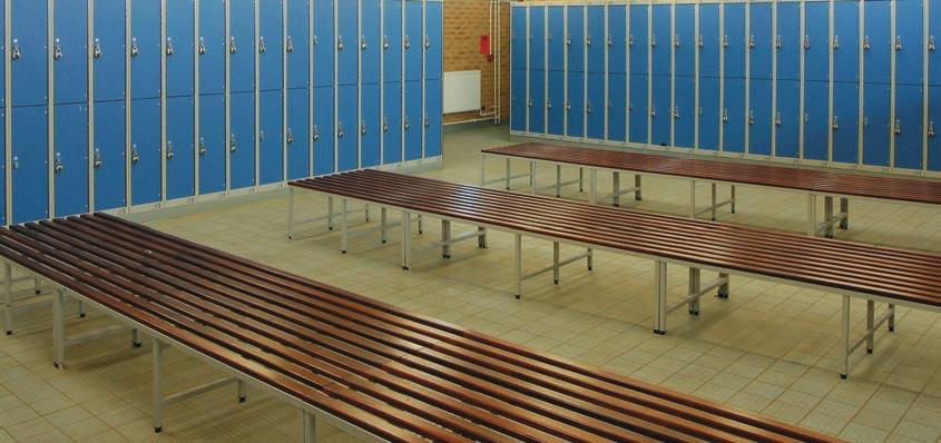 double-sided free standing seat units with back rest & hook board n Cantilever wall bench n Locker support frames