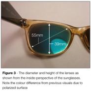 The frame measures 44mm in height (through the center of the lenses), 5mm in depth, 18mm across the bridge, and 143mm wide, from hinge to hinge (see Figure 2).