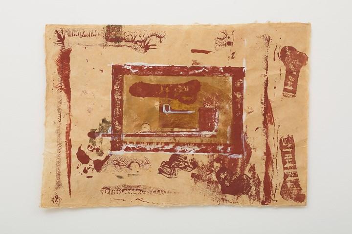 Antonio Dias, Working tools (1968). Iron oxide, graphite, metallic pigments on Nepal paper. 56 x 81 cm. Courtesy Galeria Nara Roesler.