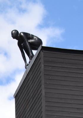 14 Maria Miesenberger Moment in Motion (2014) Technique: Bronze coated with black patina Location: Hothouse in the City Park On the roof of the hothouse facing south, he is ready to jump out into the