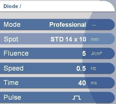 BASIC-Mode/ For standard treatments easy and fast To set FLUENCE (energy density) and SPEED In this mode always double pulse with shortest possible pulse duration (automatically)