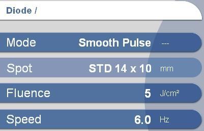 (more safe) and single pulse (more effective for thin hair) Normally 1 pass per area and session SMOOTHPULSE-Mode/ Fast, effectiv and more pleasant for large areas To set low