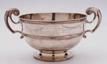 A late Victorian circular two-handled pedestal rose bowl, presentation inscription, with ribbed