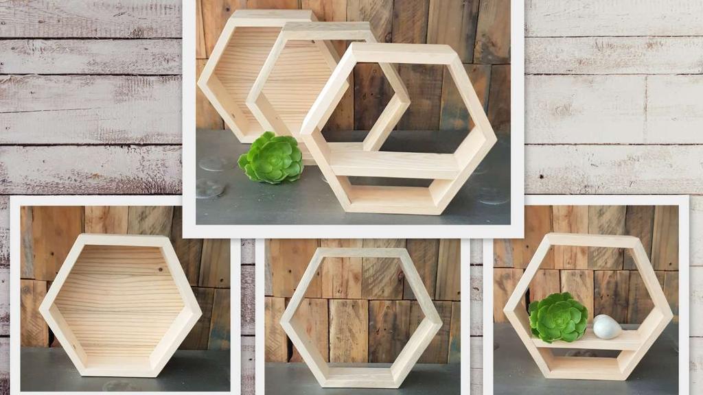 31. Wooden hexagon with closed back, 26x30x7cm R 195 33.