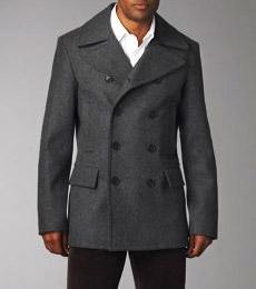 double-breasted navy blue wool coat