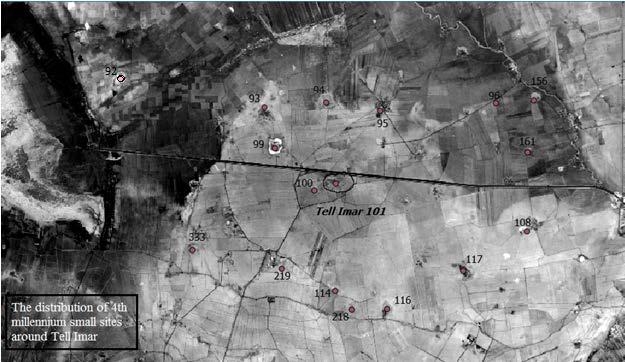 Figure 19 Image showing the distribution of 4 th millennium sites around Tell Imar al-jadid al- Sharqi for site names see (table 3).