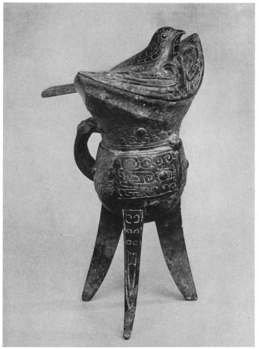 Covered wine cup (chiieh, or chio). Shang dynasty, about I558-about 1050 B.C. Height o1 inches. Rogers Fund dynasty (1122-947 B.C.), but we now call them late Shang or Early Chou.