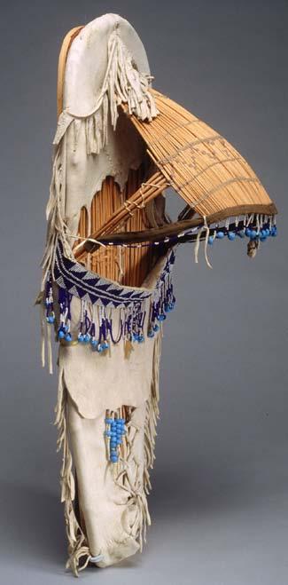 With a basket, like the one you see here, a mother could both carry her child and gather food. The materials used to make a cradle basket had to be both strong and flexible.