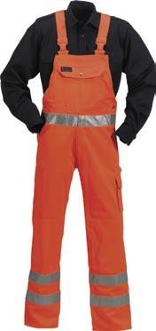 Highvisibility work trousers with reflective tape and knee pad pockets. Thigh pocket with pleats and flap.
