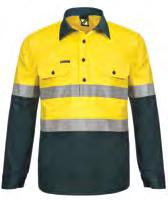 VENTED WS6033 HI VIS TWO TONE HALF PLACKET COTTON DRILL SHIRT WITH SEMI GUSSET SLEEVES AND CSR REFLECTIVE TAPE Half placket
