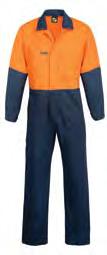 - COVERALLS COVERALLS WC3050 COTTON DRILL COVERALLS WC3051 HI VIS TWO TONE COTTON DRILL COVERALLS Metal press stud front & cuff fastening Front angled pockets with open access Set-in sleeves Back