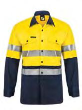 - 112R 87ST - 132ST 74L - 94L Navy WS3072 HI VIS TWO TONE LONG SLEEVE COTTON DRILL SHIRT WITH INDUSTRIAL LAUNDRY