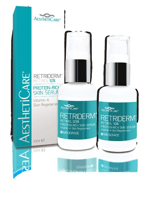 CLINICALLY ADVANCED VITAMIN A SKIN REGENERATION Ask your aesthetic professional about Retriderm or visit retriderm.aestheticare.co.