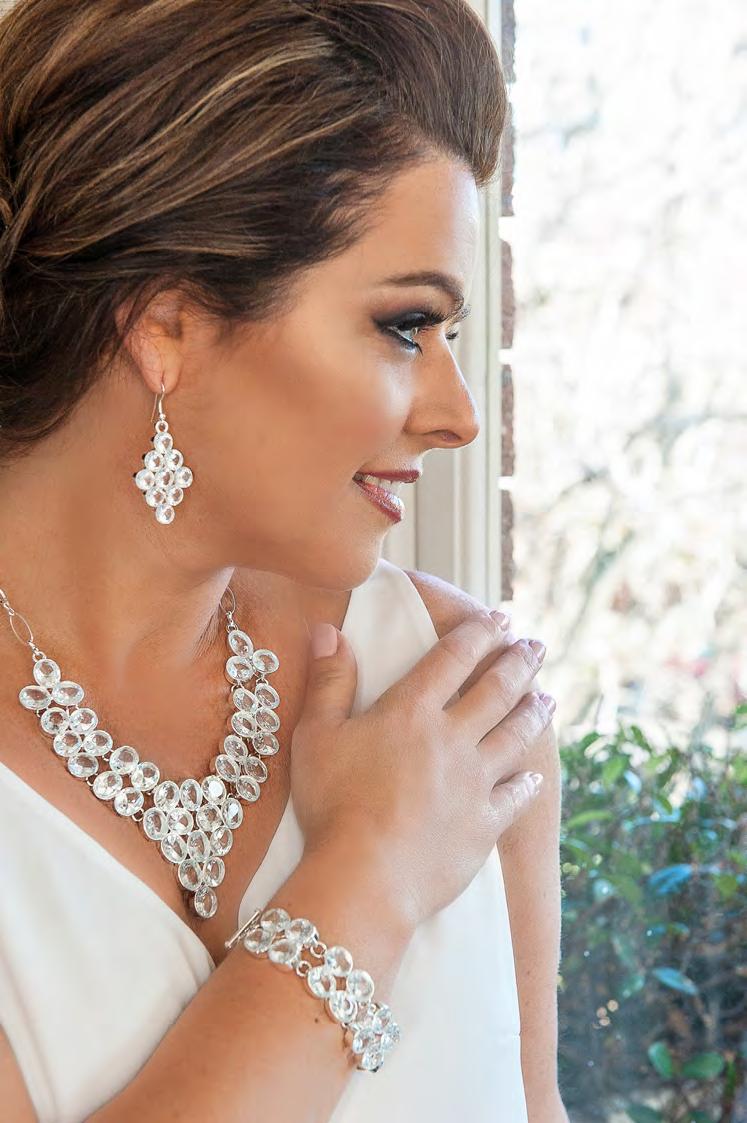 Bridal Collection 2 3 Nicole is wearing Bridal Collection CZ Necklace, Bridal Collection CZ Chandelier Earrings and Bridal Collection CZ Strand Bracelet.