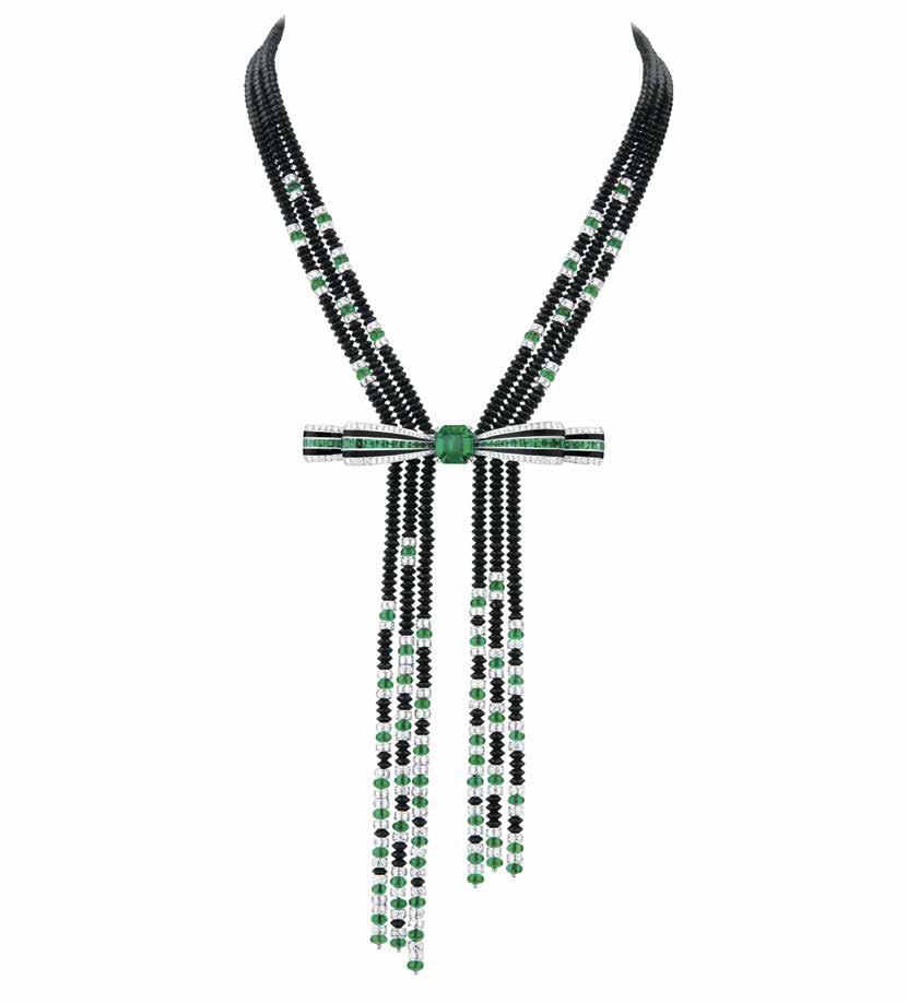 Ruban Graphique necklace set with a 4,45 cts Colombian emerald, emeralds, diamonds,