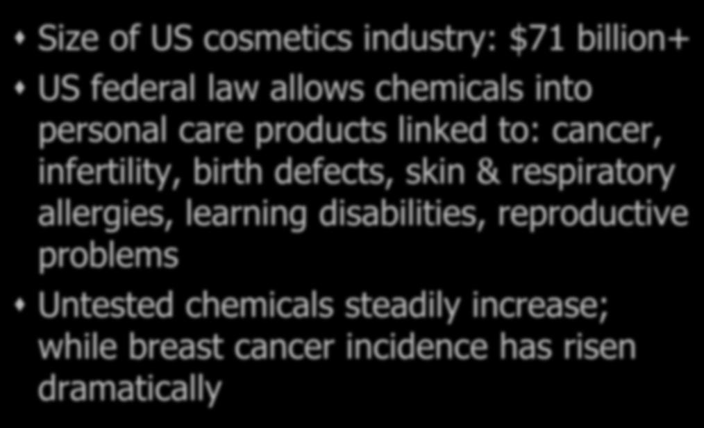 personal care products linked to: cancer, infertility, birth defects, skin &
