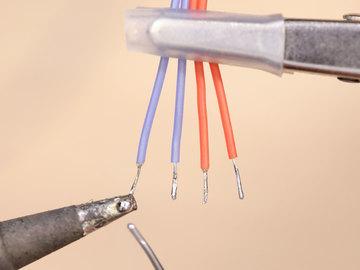 solder to the exposed wire, effectively "glueing" the strands together to prevent them from fraying.