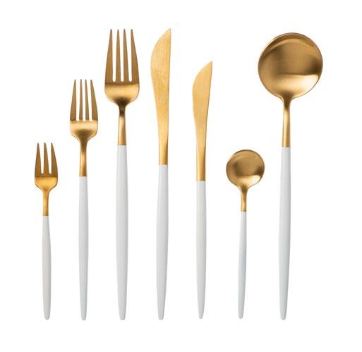 WHITE & GOLD Material: Golden stainless steel and lacquered plastic Colours: Gold and White Features: Modern and minimal design with a