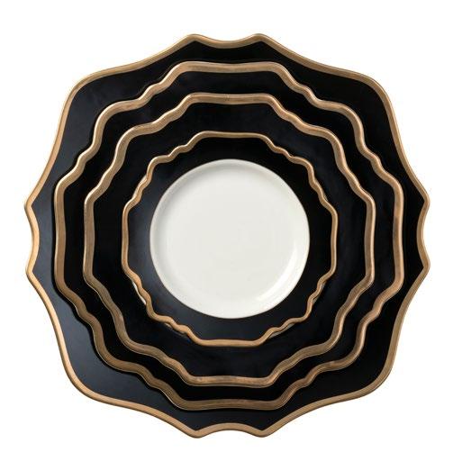E L E G A N C E BLACK Material: Ceramic Colours: Black + White + Gold profile Features: Antique ceramique dinnerware collection with scalloped