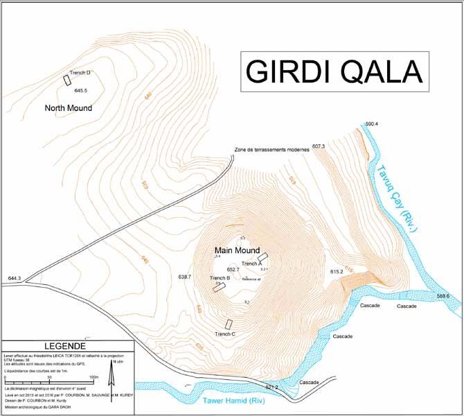 8 situ levels. In 2016, at both sites, after a geophysics and archaeological survey, we opened or reopened two trenches 2. At Girdi Qala (fig.