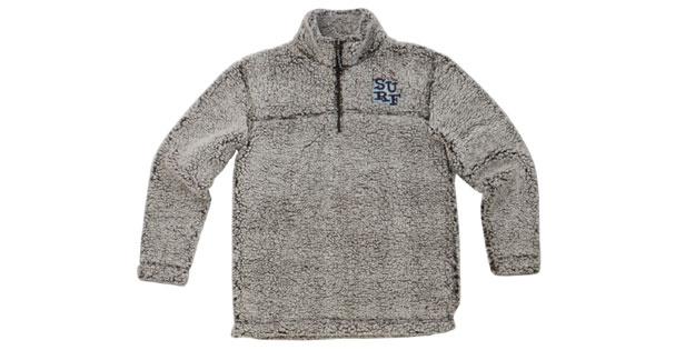 Tactile Fabrics The high-pile fabric of this two-toned Sherpa quarter-zip pullover (Q10) from Boxercraft offers a tactile feel.