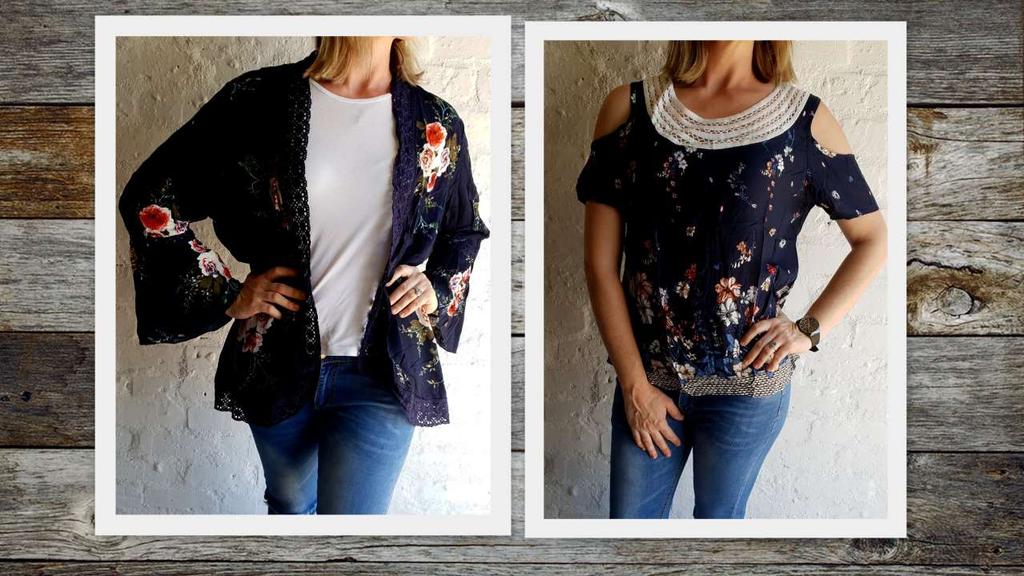 33. Navy kimono lace jacket with bell arm & embroidery detail, Size 1 ( will fit M,L,XL) Size 2