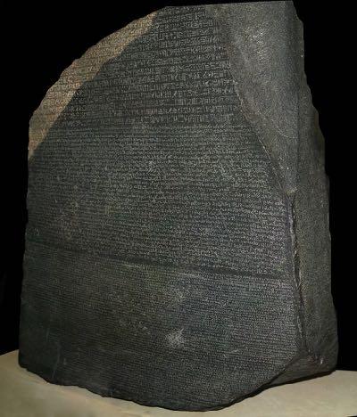 The Rosetta Stone is a black slab of granite unearthed by Napoleon s troops in 1799 near the Egyptian town of Rosetta.