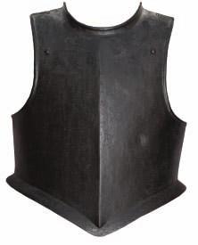 with a single incised line accompanied by eight (formerly eleven) round-headed lining-rivets, and fitted at each shoulder and each side of the waist with pairs of similar rivets, the latter retaining
