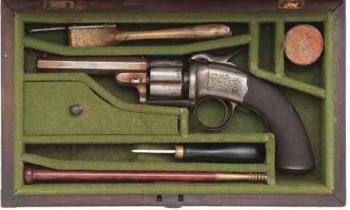 385 385 A CASED 80 BORE WITTON DAW & CO. IMPROVED PERCUSSION SINGLE ACTION GAS-SEAL LANG-TYPE REVOLVER, NO.
