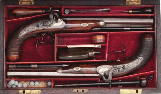 392 392 A CASED PAIR OF 40 BORE PERCUSSION RIFLED OFFICER S PISTOLS SIGNED MOORE, BIRMINGHAM PROOF MARKS, MID-19TH CENTURY with rebrowned twist octagonal sighted barrels inscribed London and rifled