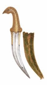 decorative finial, and the former with a small loop for suspension 46cm; 18B in 1800-2200 34 AN INDIAN DAGGER, 19TH CENTURY with recurved double-edged blade formed with a reinforced tip (one very