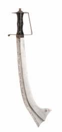 61 62 61 A CAUCASIAN SILVER-MOUNTED KINDJAL, LATE 19TH/EARLY 20TH CENTURY with double-edged fullered blade sharply tapering towards the point (pitted, polished), silver hilt of characteristic form,