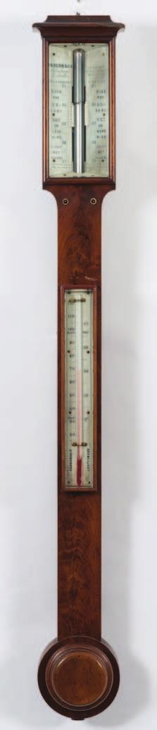 773 Pellegrino Rochetti & Co, London, a mahogany stick barometer the silvered dial having curved lower corners and engraved with a typical barometer scale, with a barometer set to the side and signed