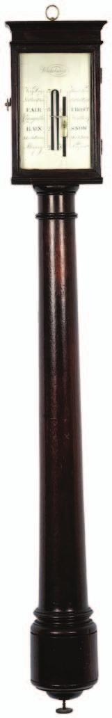 775 Whitehurst, Derby, a mahogany stick barometer the tapering half-round column flat-top trunk surmounted by a rectangular silvered dial engraved with usual barometer gauge and the maker s name