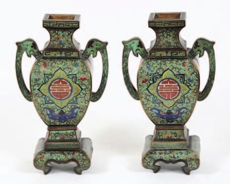 612 A pair of Chinese cloisonne twohandled vases each of baluster