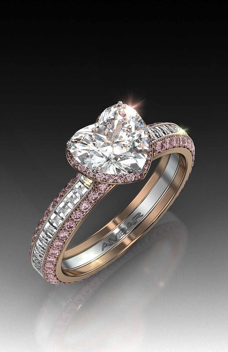 diamond atop a bed of pink sapphires,