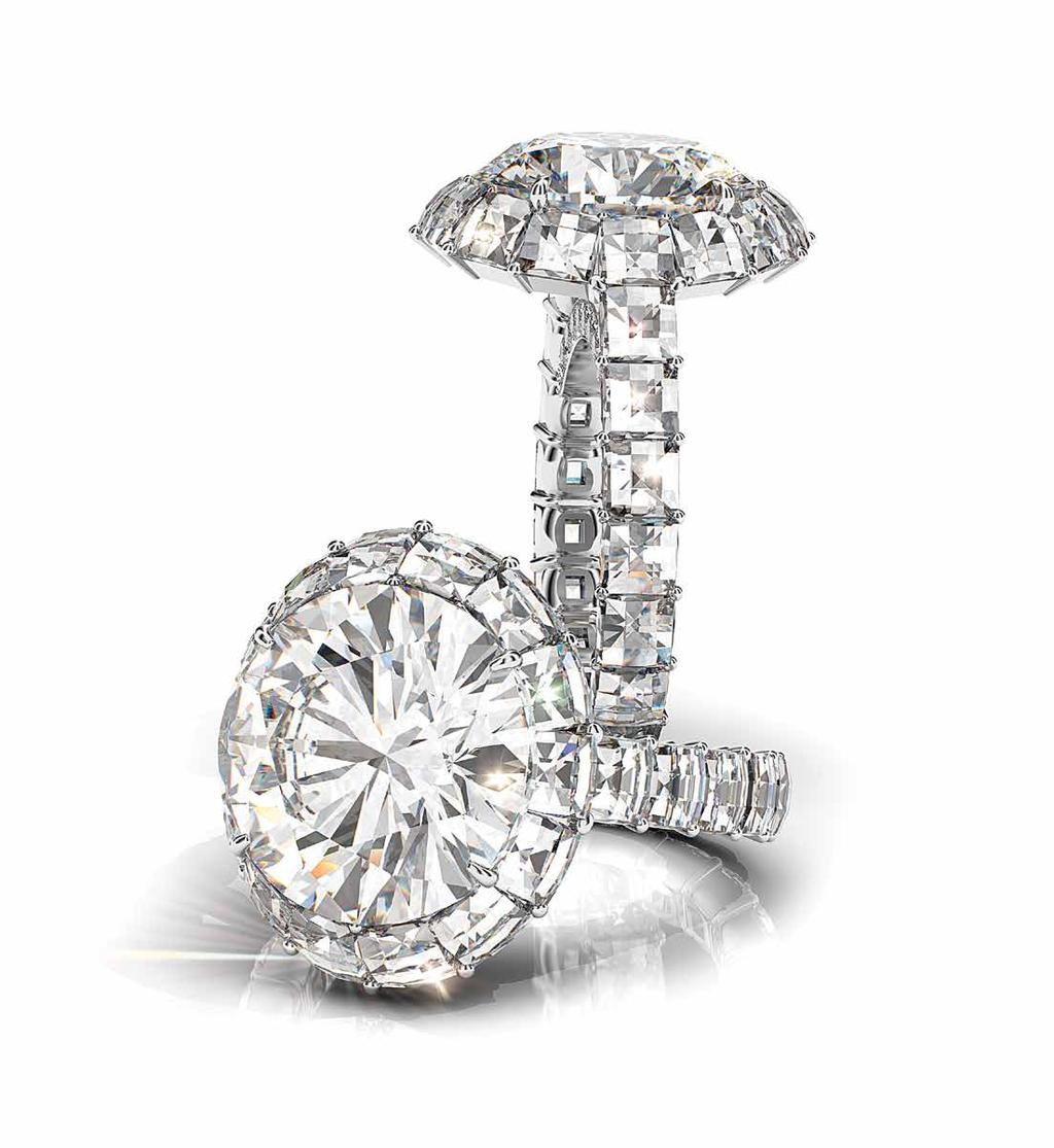 Ring of Light Ring of Light with Blaze diamonds elevates a 6 carat round diamond to new heights.