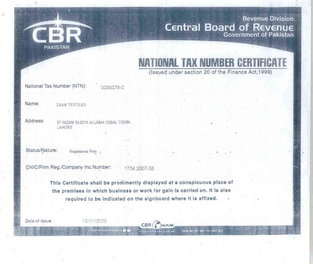 C o m p a n y r e g i s t r a t i o n We are a registered Tax Payer Company in Pakistan. Also we are registered in Lahore Chamber of Commerce and Industry Lahore, Pakistan.