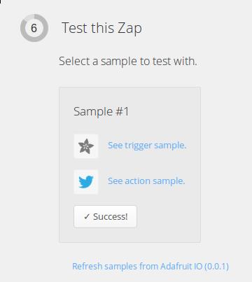 Now you can name the zap and turn it on: Adafruit