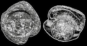 Ovalni olovni pečat u obliku kalote na kojoj se nalazi kanal za vrpcu Avers: Poprsja cara u sredini i dva savladara sa strane.