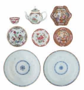 LOT 433 Five Chinese cups, polychrome decorated with flowers and butterflies, and six ditto saucers, H 4 - ø