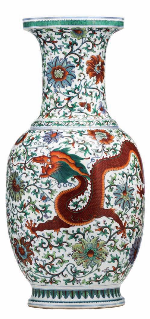 103 LOT 458 An impressive Chinese floral decorated doucai vase, with a dragon and a