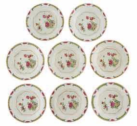 LOT 459 Six Chinese famille rose dishes, decorated with