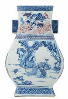 dragon, H 46,5 cm 1000-1500 LOT 485 A Chinese lime ground famille verte floral decorated quadrangular vase, marked, 19thC, H 43 cm 300-400 LOT