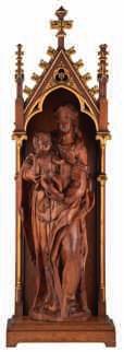 limewood sculpture of Saint Nicolas, on a gilt Gothic Revival wooden