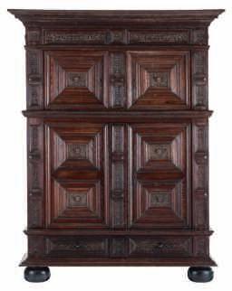 LOT 651 A 17thC oak Dutch cupboard, rosewood and ebony veneered, H